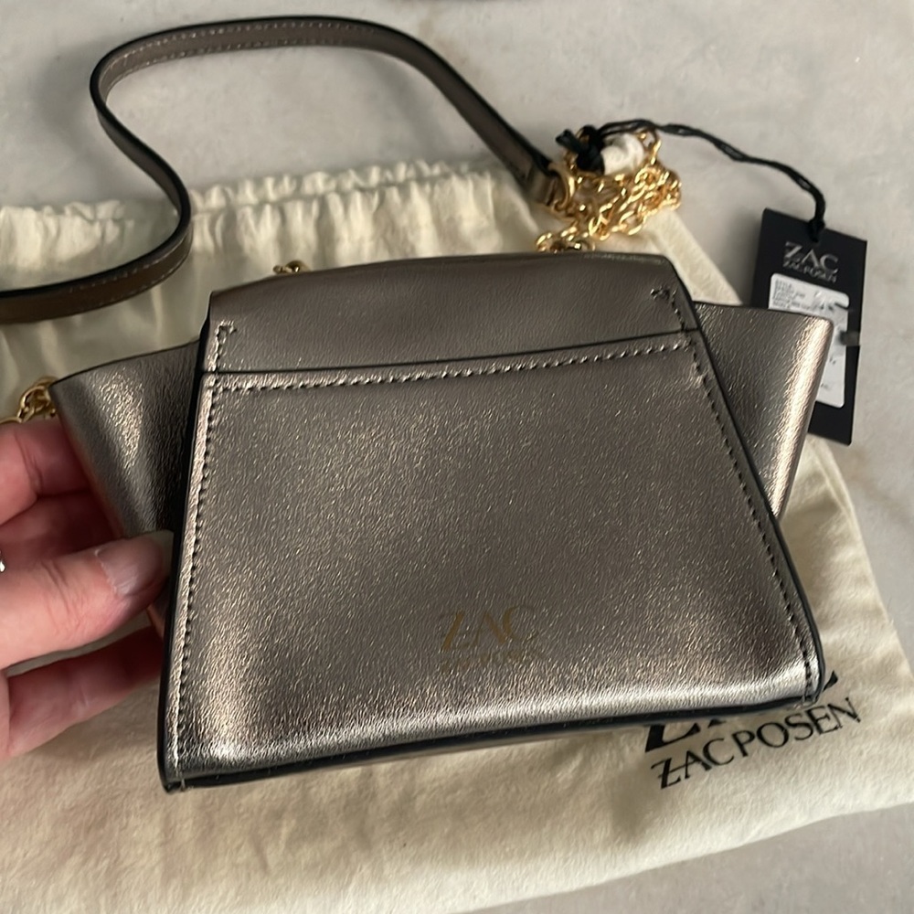 ZAC Zac Posen Eartha Metallic Silver Mini Crossbody Bag $295 Retail dust bag NEW - Picture 7 of 10